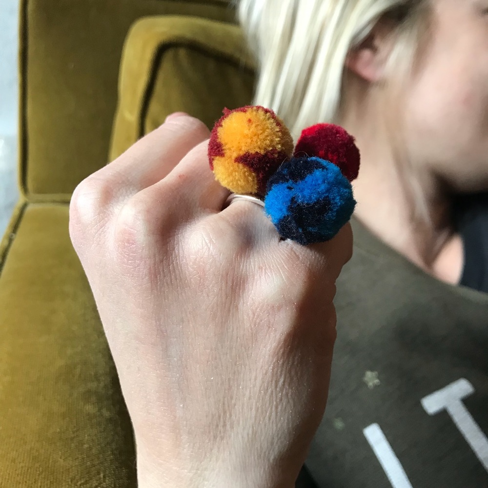 Handmade Costume Baldor Pom Pom Ring Trio Tie Dye Multi - Picture 5 of 8